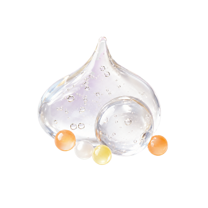 Realistic hyaluronic droplet and vitamin pearl cutout
